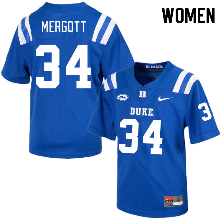Women #34 Luke Mergott Duke Blue Devils College Football Jerseys Stitched-Royal